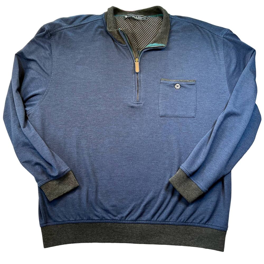 Pebble Beach Performance Golf 1/4 Zip Pullover L Dark Blue w/ Grey Contrast Trim